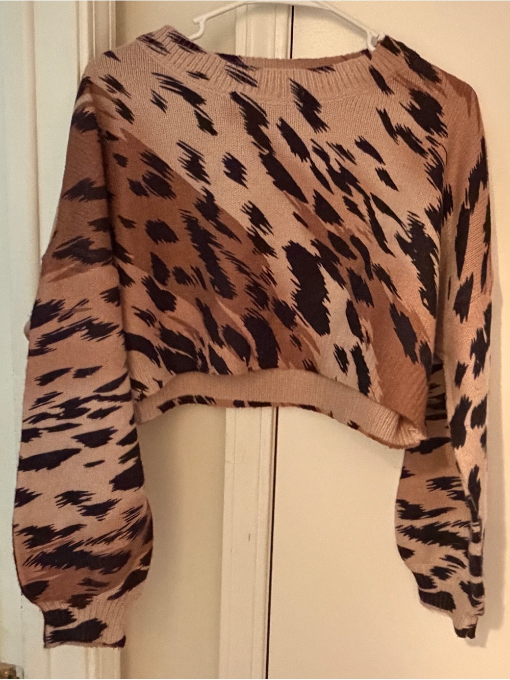 Women's Cropped Animal Print Sweater - Beige/Tan/Black